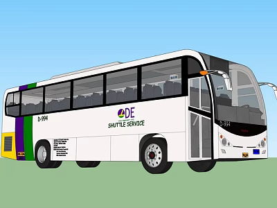 DF Shuttle Service Bus Featuring Colorful Stripes And Comfortable Passenger Seats 3d model