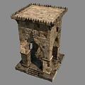 Ancient Stone Architecture Structure With Arched Doorway And Historical Carvings 3d model
