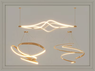 Elegant Modern Curved Chandeliers Featuring Warm Light And Circular Illuminated Design 3d model