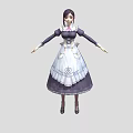 Elegant Game And Movie Character In Dark Maid Outfit With White Apron And Lace Details