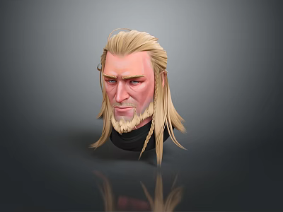 Man With Blonde Long Hair And Beard 3D Model Head With Realistic Facial Details 3d model