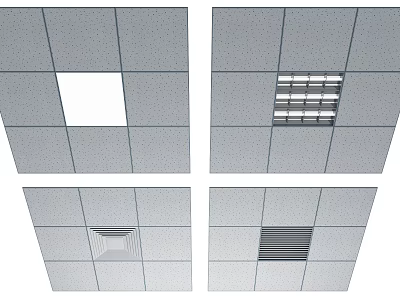 Functional Grid Suspended Ceiling Design With Square Openings Grilles Vents And Fixtures 3d model