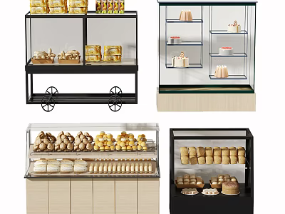 Multi Layer Mobile Bakery Display Shelves With Glass Doors For Bread And Pastry 3d model