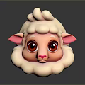 Cute Cartoon Sheep with Big Red Eyes Pink Ears and Curly White Wool 3D Rendered