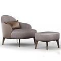 Modern Interior Single Sofa with Ottoman Gray Fabric with Brown Cushion 3d model