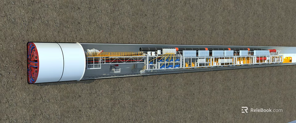 Large Scale Industrial Commercial Equipment In Tunnel With Conveyor System And Modules 3d model 