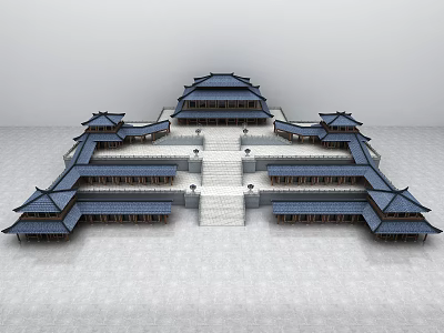 Ancient Chinese Architecture With Symmetrical Courtyard Multi Layered Roofs And Stone Steps 3d model