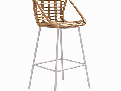 Modern Rattan Bar Stool with Woven Backrest and Metal Legs Design 3d model