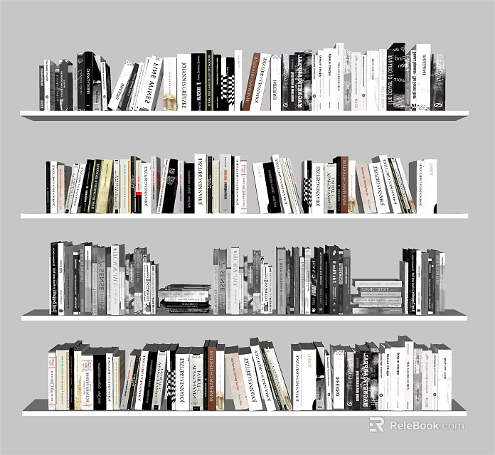 Curated Bookshelf With Multiple Shelves Filled With Various Books And Magazines 3d model 