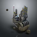 Futuristic Metallic Mechanical Structure Floating With Rocky Debris In Space 3d model