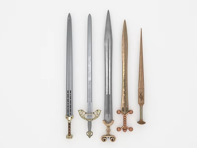 Different Decorative Swords With Silver And Gold Blades Ornate Hilts And Intricate Designs 3d model