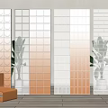 Modern Glass Room Divider With Gray Orange Gradient And Green Plants Orange Chair