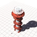 Red Spiral Staircase Structure With Metal Railings And Black Central Column
