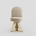 Two Modern Minimalist Dining Chairs With Beige Plush Fabric Seats And Wooden Legs