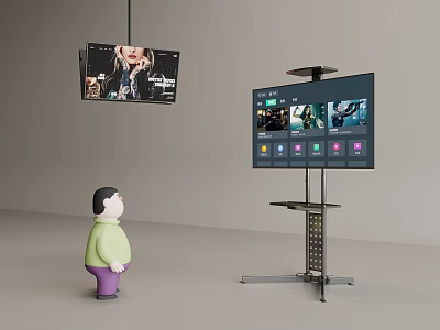Smart TV Screens Hanging And On Portable Stand Showing Streaming Apps Viewing Experience 3d model