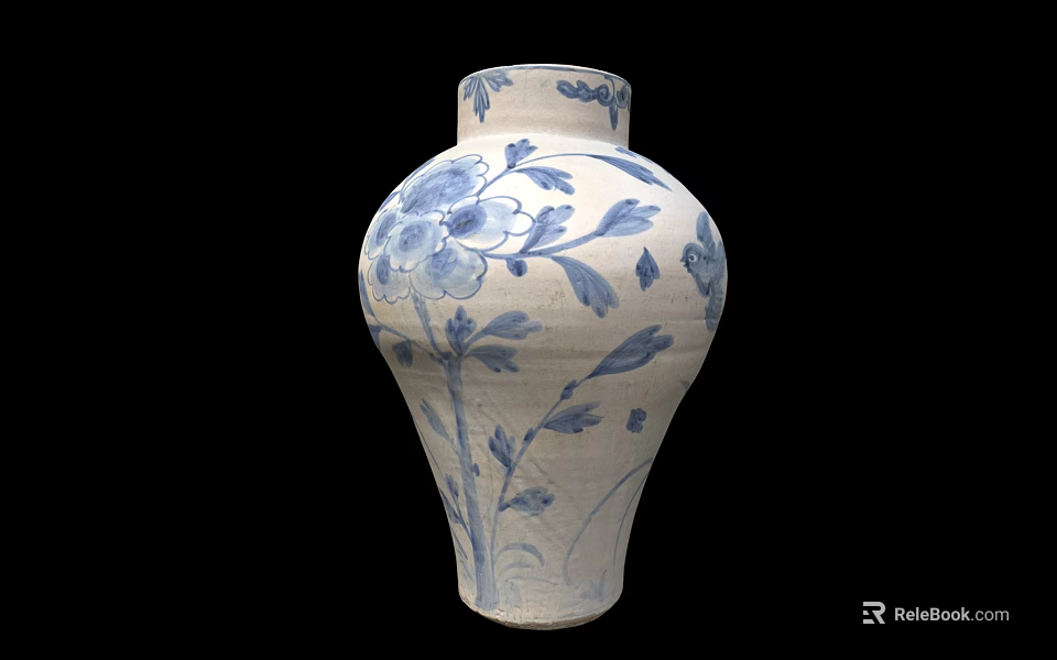 Traditional Blue And White Ceramic Vase With Floral Pattern Design 3d model 