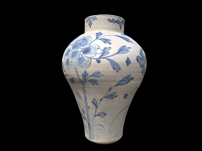 Traditional Blue And White Ceramic Vase With Floral Pattern Design 3d model