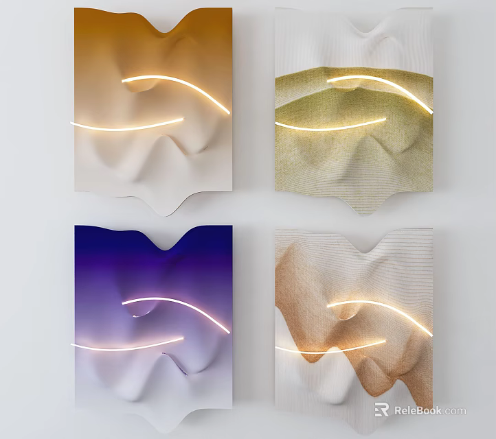 Modern Colorful Textured Wall Decor With Wavy Design And Illuminated Lines 3d model 