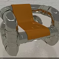 Modern Single Sofa With Silver Metal Pipe Frame And Shiny Orange Seat