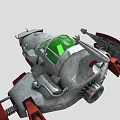 Futuristic Sci Fi Spaceship With Silver Body Green Cockpit And Red Mechanical Wings