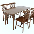 Solid Wood Dining Table with Four Wooden Chairs Simple Design for Dining Room 3d model