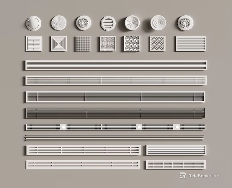 Different Styles of Air Conditioner Vents with Round Square and Rectangular Designs 3d model 