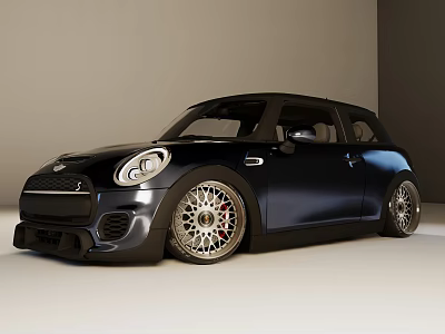 Shiny Black Sporty Compact Car With Alloy Wheels And Front Grille Design 3d model