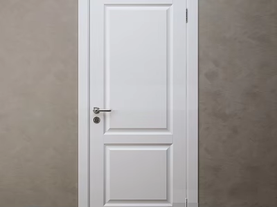 Modern White Hinged Door With Silver Handle And Lock On Gray Wall 3d model