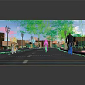 Scenic Road Facilities With Bicycle Lanes Street Lamps Trees And Lane Markings For Cyclists