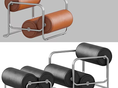 Modern Single Chair With Metal Frame And Leather Upholstery In Brown Black 3d model