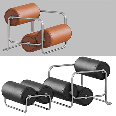 Modern Single Chair With Metal Frame And Leather Upholstery In Brown Black 3d model