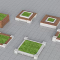 Various Tree Planters Design With Wooden And Stone Frames And Green Grass 3d model