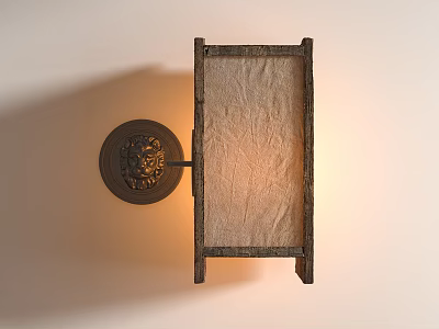 Traditional Wall Lamp With Carved Metal Base And Paper Shade Emitting Warm Light 3d model