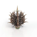 Intricate Bronze Metal Furniture Sculpture With Spiked Decorations And Green Accents