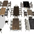 Dining Table Sets With Various Styles Wooden And Black Tabletops And Chairs 3d model