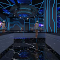 Futuristic Modern Bar With Starry Sky Theme Blue Lighting And Stylish Bar Counter