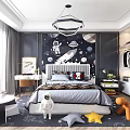 Space Themed Kids Bedroom With Astronaut Rocket Planets Bed And Star Decor