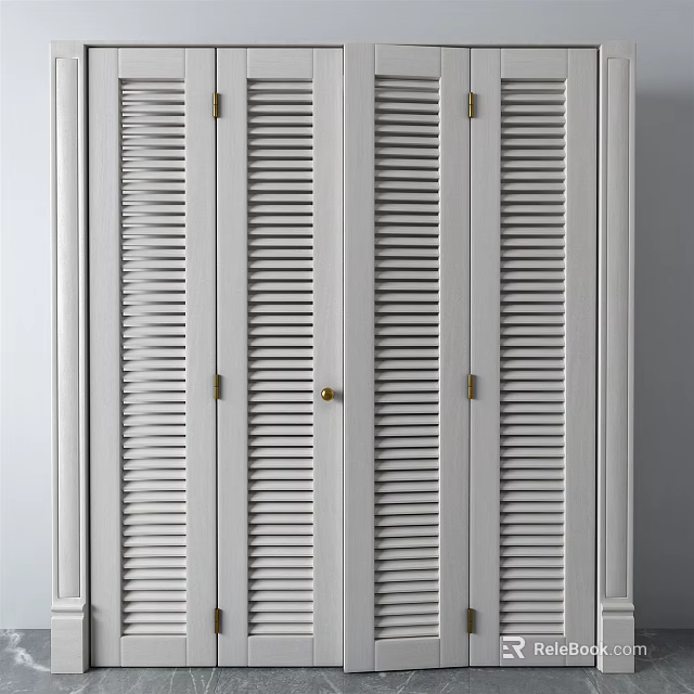 White Louvered Folding Doors with Classic Design and Smooth Operation for Interior Spaces 3d model 