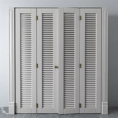 White Louvered Folding Doors with Classic Design and Smooth Operation for Interior Spaces 3d model