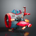 Cartoon Airplane With Red And Gray Body Propeller Flames On Wings And Blue Transparent Cockpit