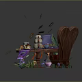 Whimsical Garden Furniture With Heart Shaped Chair Wooden Table Tea Set Flowers And Playing Cards