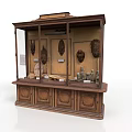 Vintage Wooden Display Cabinet With Glass Doors And Various Exhibits Inside