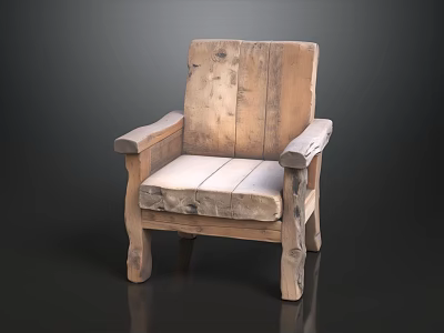 Rustic Wooden Single Chair With Plank Back Seat And Armrests 3d model