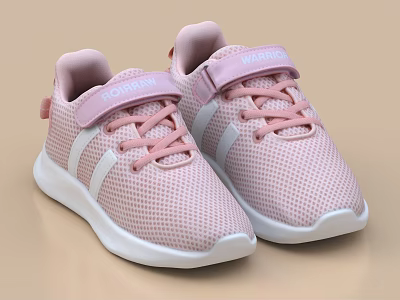 Pink Mesh Sneakers With White Sole And Hook Loop Strap 3d model