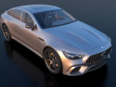 Mercedes AMG Silver Four Door Coupe With Sleek Design Sporty Exterior And Alloy Wheels 3d model