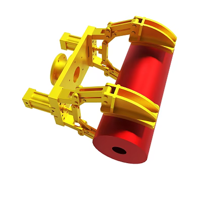 Detailed Yellow Industrial Mechanical Structure With Red Roller And Metal Components 3d model