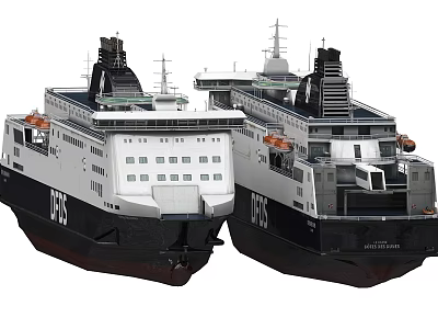 Two Black And White Ferries With 185 Number And Upper Superstructure Windows 3d model