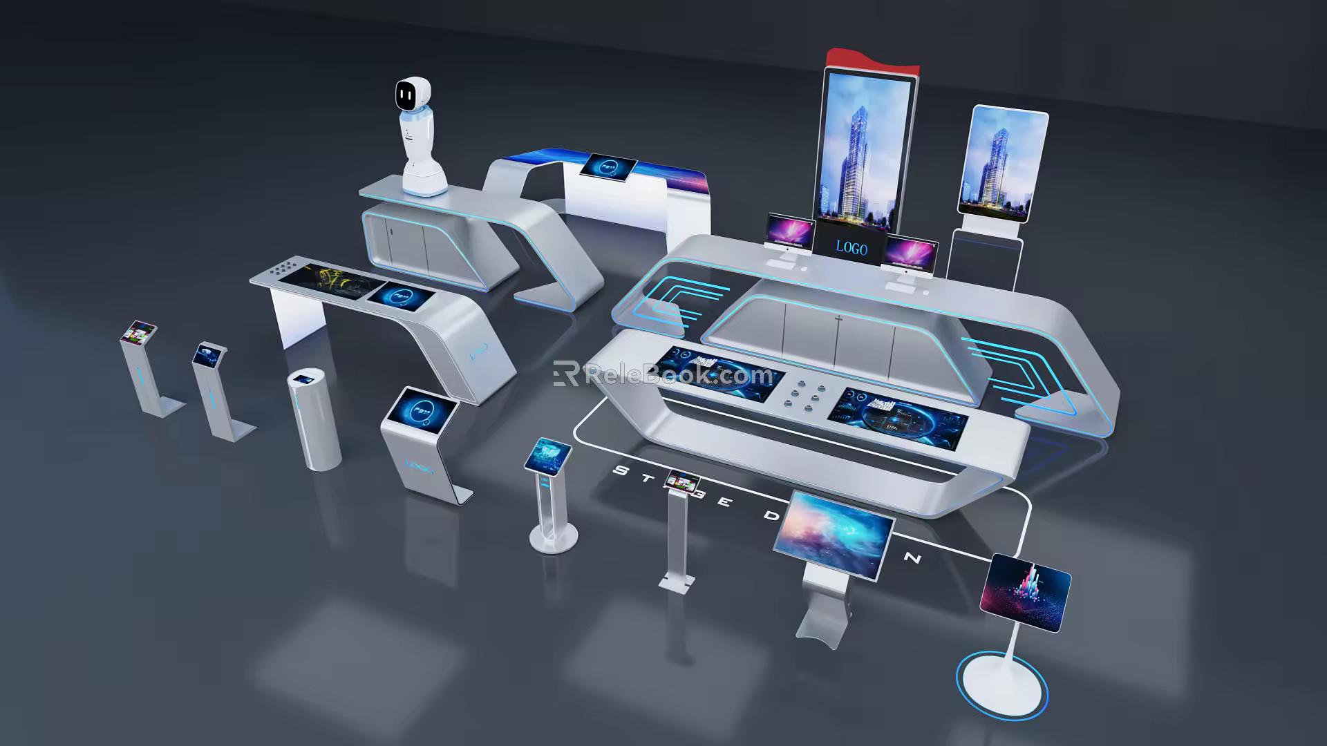 Modern all-in-one display stand 3d model