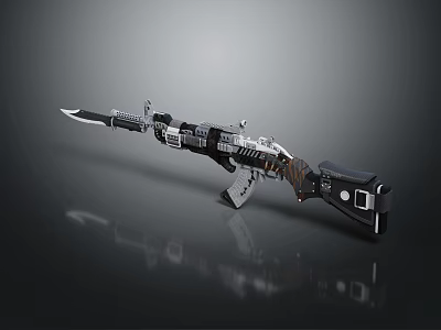 Tactical Assault Rifle With Bayonet Attachment Metal Components And Black Silver Modern Design 3d model