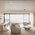 Modern Living Dining Room Interior With Curved Sofa Round Coffee Table Wave Rug And Soft Lighting